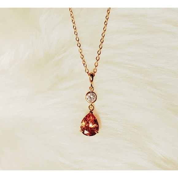 Peach Crystal and CZ Necklace and Earring Set - Picture 6 of 8